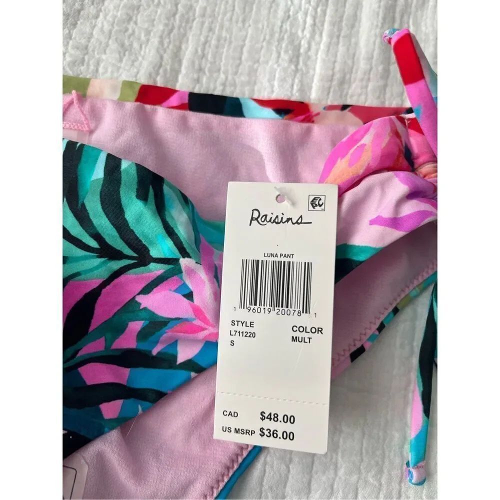 Raisins Juniors' Luna Tropical-Print Side-Tie Bikini Bottoms NEW NWT - Picture 6 of 8